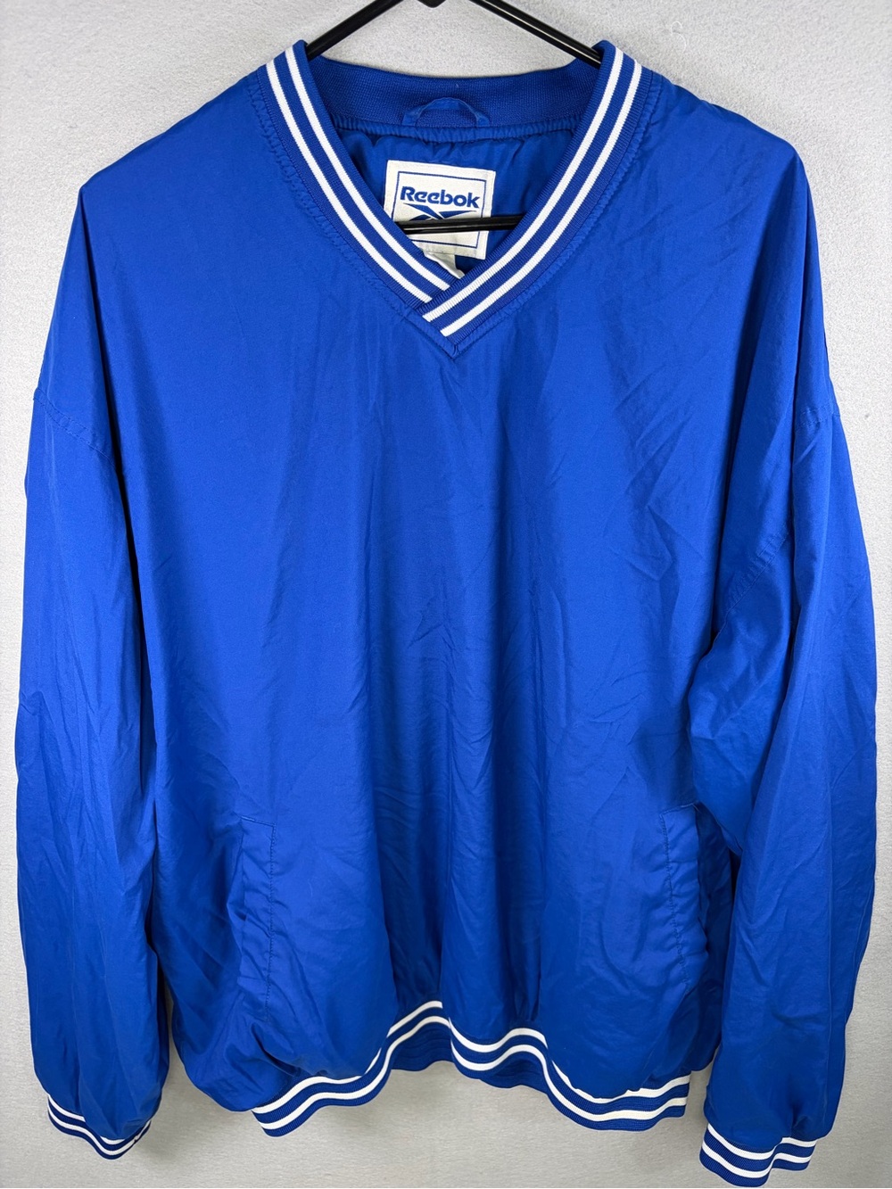 Vintage 90s Reebok V-Neck Pullover Windbreaker Jacket - Blue/White
